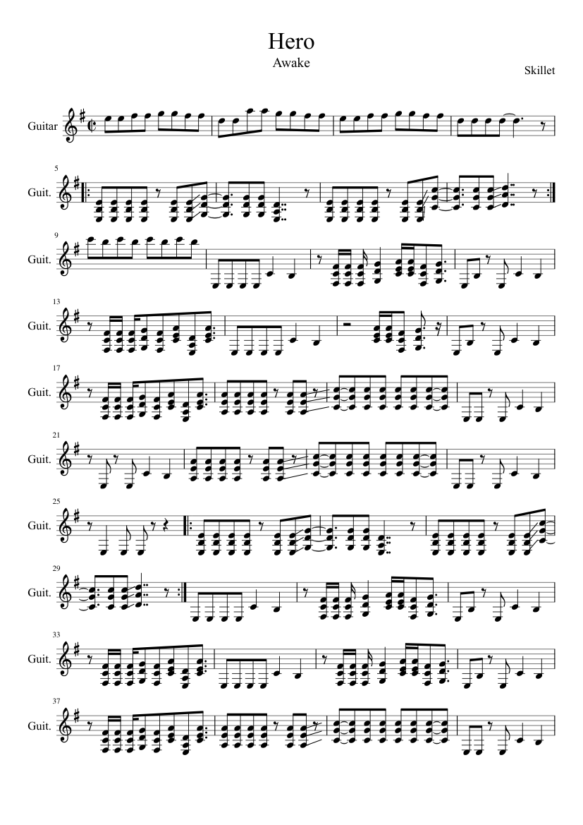 Skillet Hero sheet music for Guitar download free in PDF or MIDI