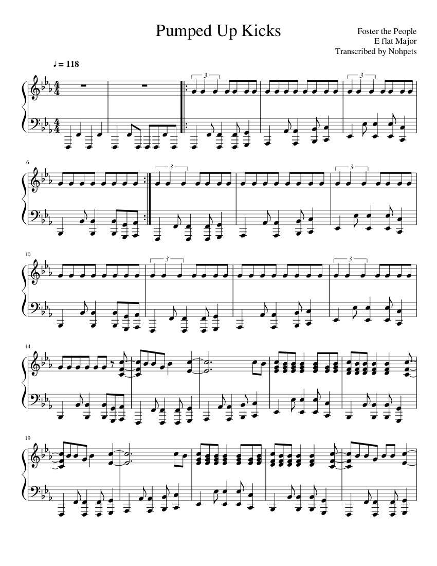 Pumped up kicks sheet music for Piano download free in PDF or MIDI