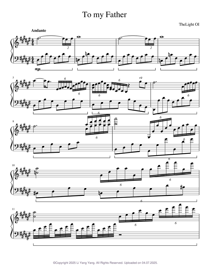 To my Father Sheet music for Piano Download free in PDF or MIDI