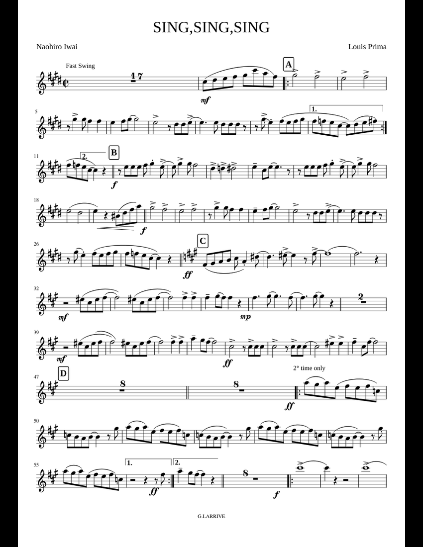 SING,SING,SING 1° ALTO sheet music for Alto Saxophone download free in PDF or MIDI