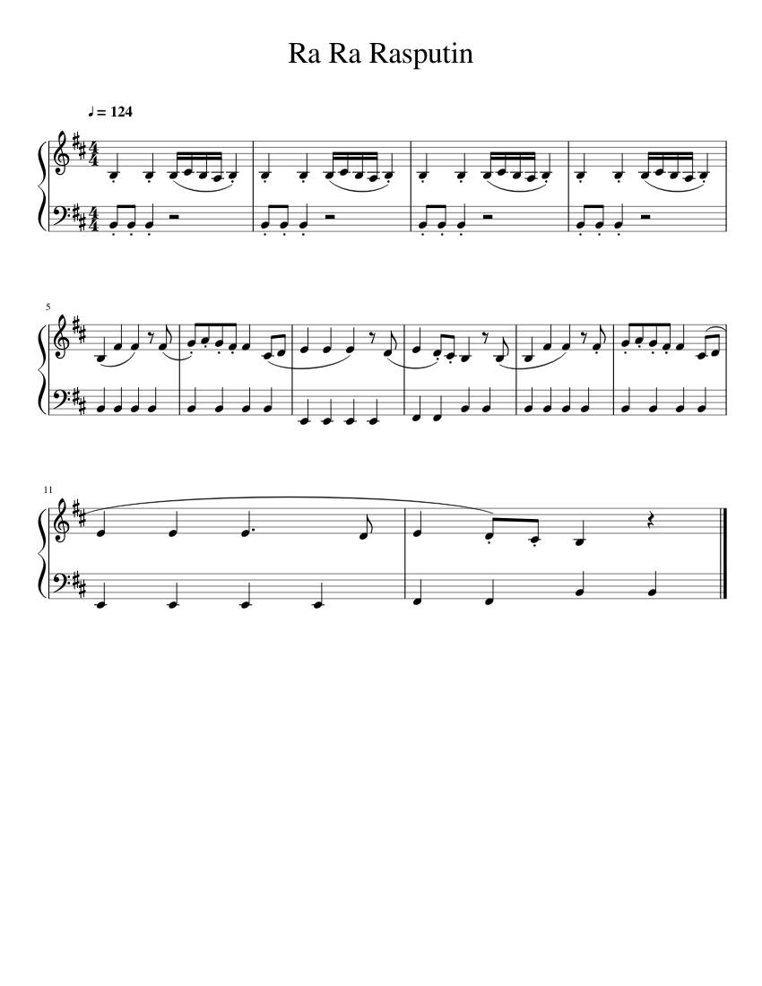 Ra Ra Rasputin sheet music for Piano download free in PDF or MIDI