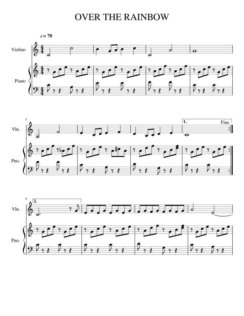 OVER THE RAINBOW Sheet music for Piano, Violin (Solo) | Musescore.com