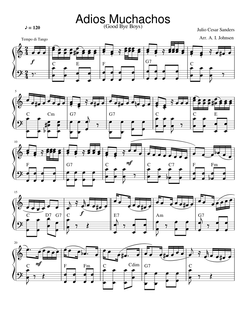 Adios Muchachos sheet music for Piano download free in PDF or MIDI