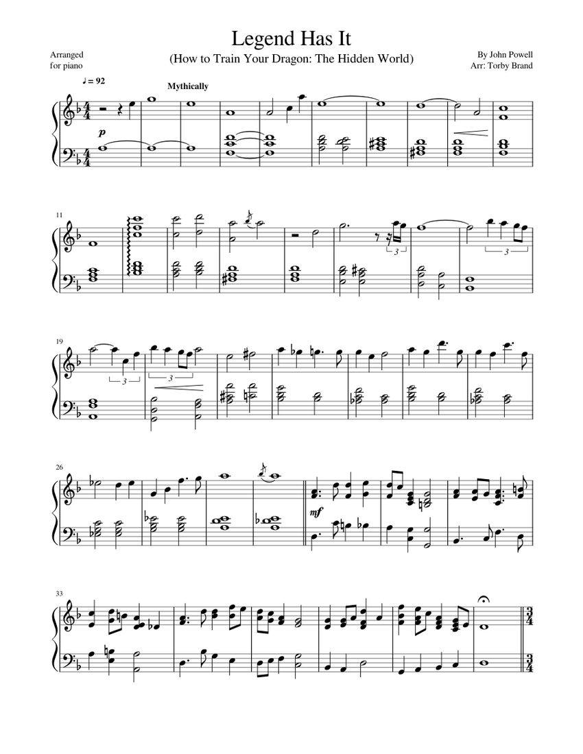 Legend Has It (How to Train Your Dragon The Hidden World) Sheet music