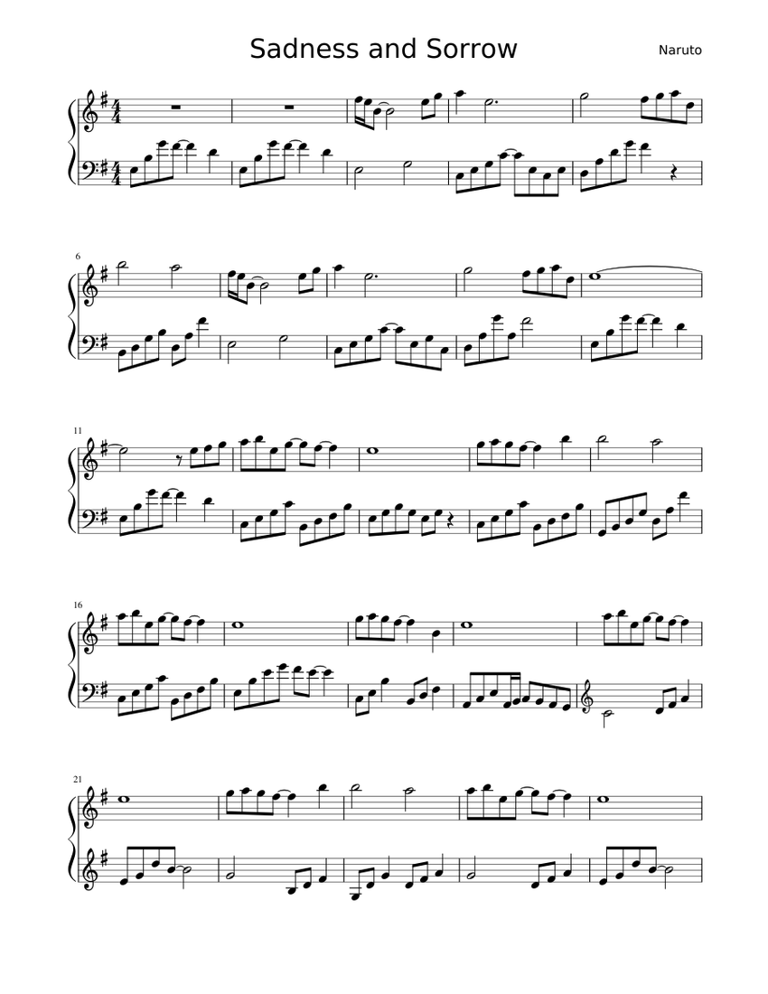 Naruto Sadness and Sorrow Sheet music | Download free in PDF or MIDI