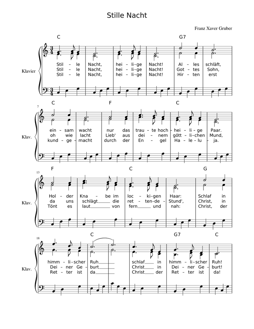 Stille Nacht Sheet music for Piano | Download free in PDF or MIDI