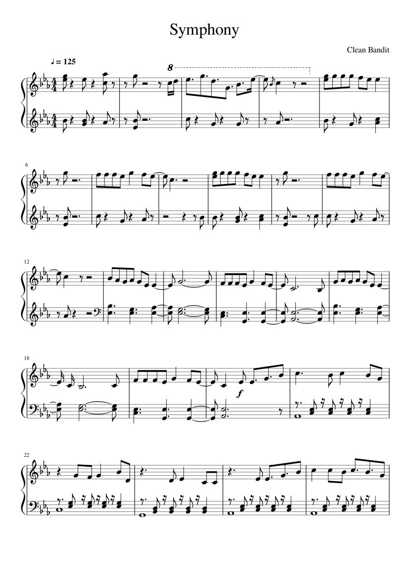 Music Sheet: Symphony Sheet Music Clean Bandit Pdf