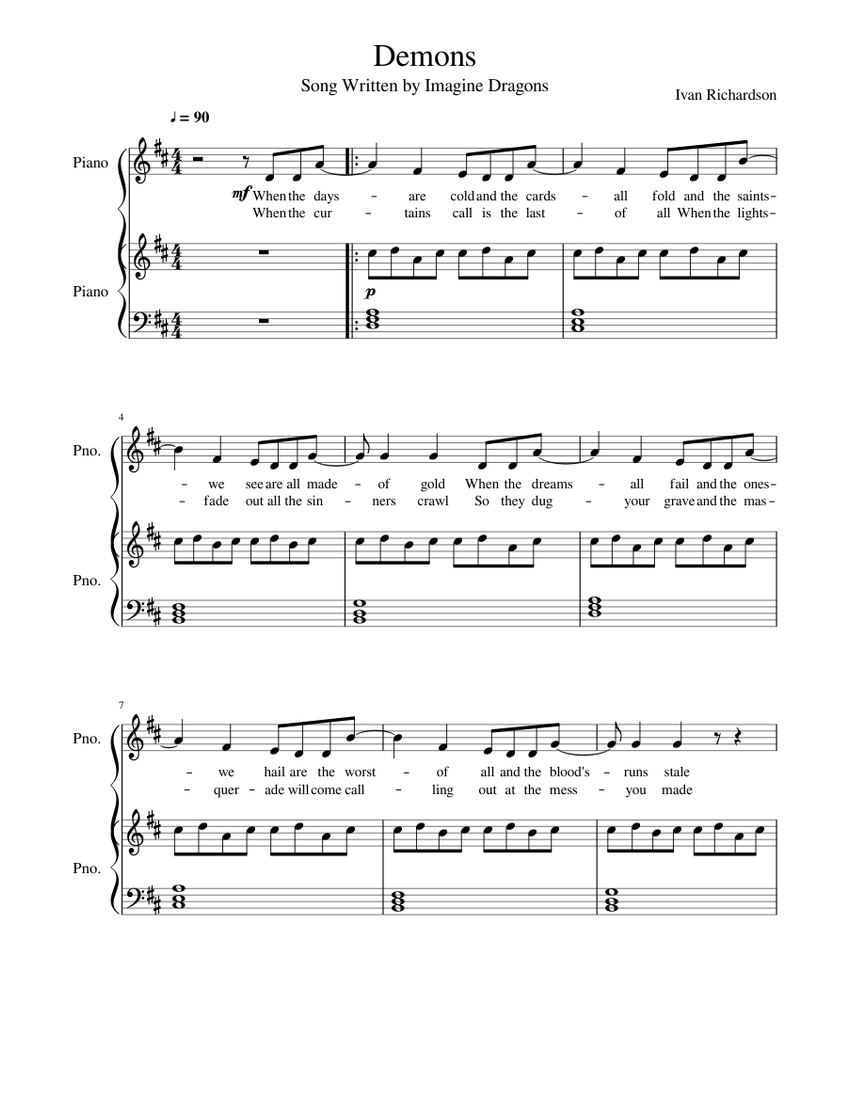Demons Sheet music for Piano | Download free in PDF or MIDI | Musescore.com