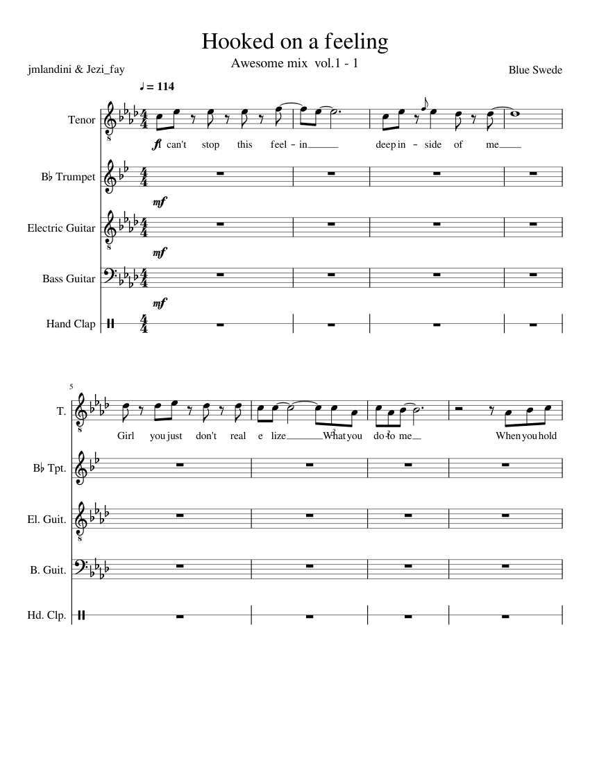 Hooked On A Feeling With Lyrics Sheet Music For Voice Trumpet Hooked on a feeling with lyrics sheet music for voice trumpet