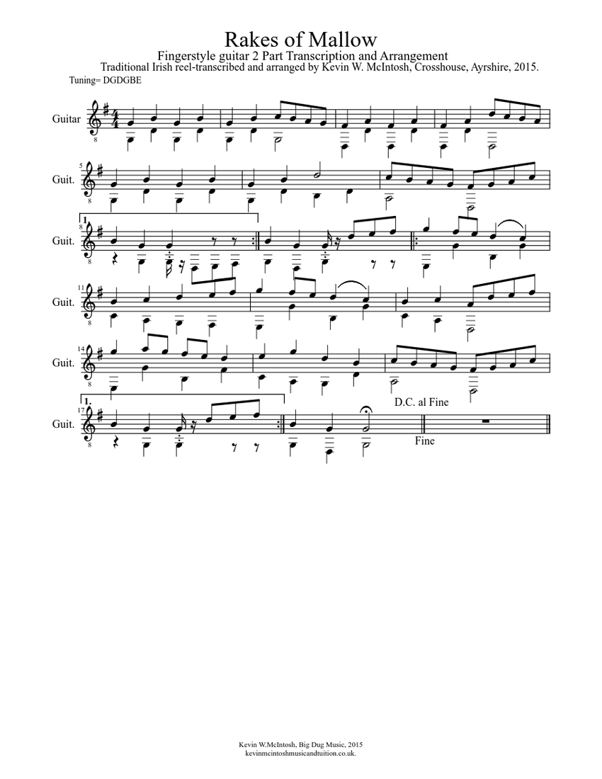 Rakes of Mallow 2 part arrangement for fingerstyle guitar Sheet music