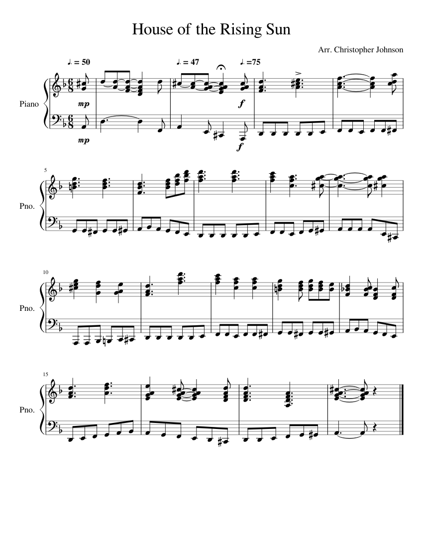 House of the Rising Sun Piano Idea sheet music for Piano, Voice