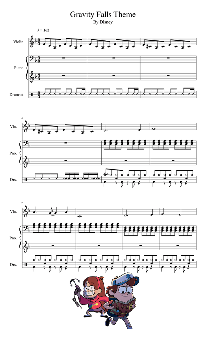 Gravity Falls Theme Sheet Music For Violin Piano Percussion