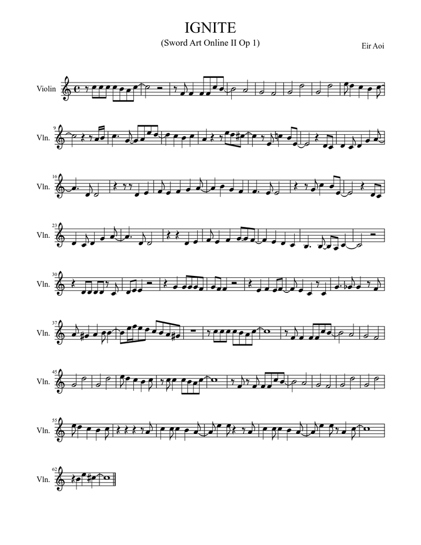 Ignite Sword Art Online 2 Op 1 Sheet Music For Violin Solo Musescore Com