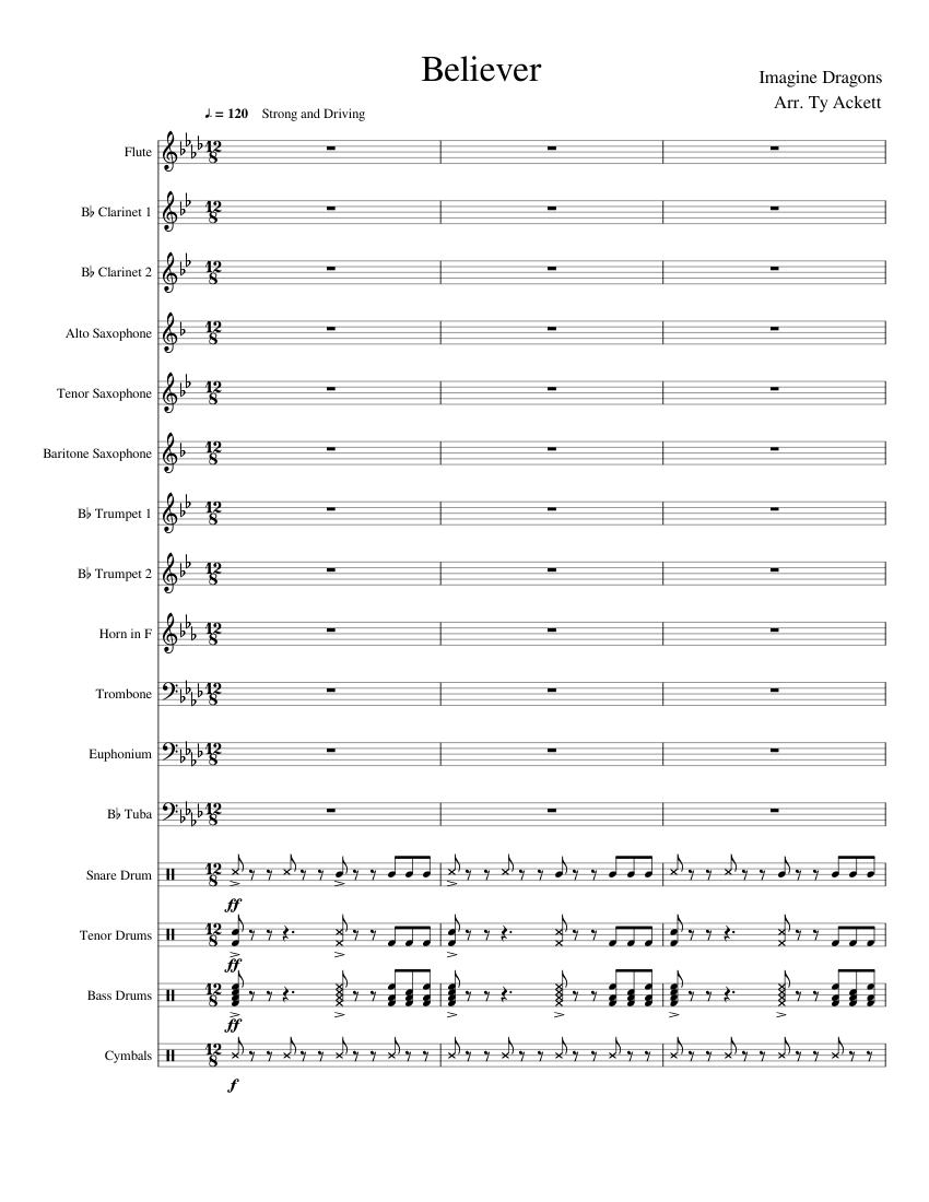 Believer Sheet music for Trumpet (In B Flat), Trombone, Flute, Clarinet ...