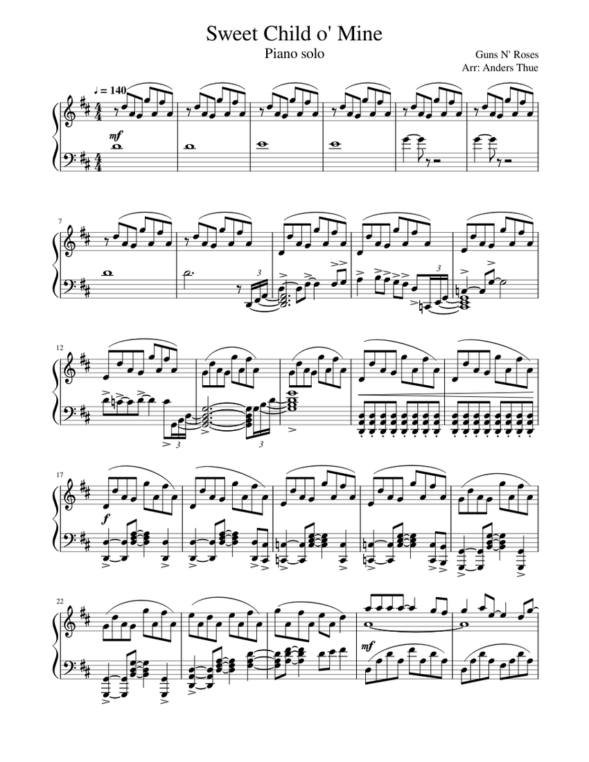 Sweet Child o' Mine sheet music for Piano download free in PDF or MIDI