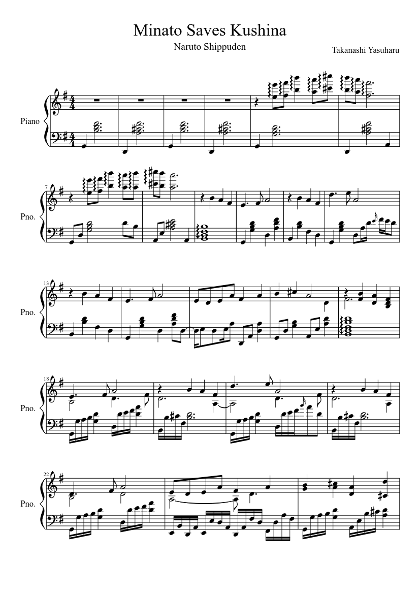 Minato Saves Kushina Naruto Shippuden sheet music for Piano download free in PDF or MIDI