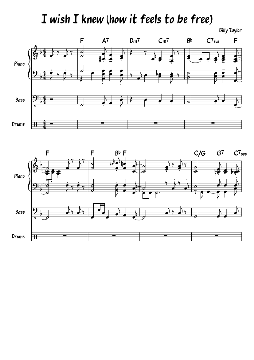 I Wish I Knew How It Feels To Be Free Sheet Music For Piano Drum Group Bass Mixed Trio Musescore Com