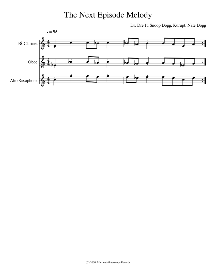 The Next Episode Melody sheet music for Clarinet, Oboe, Alto Saxophone