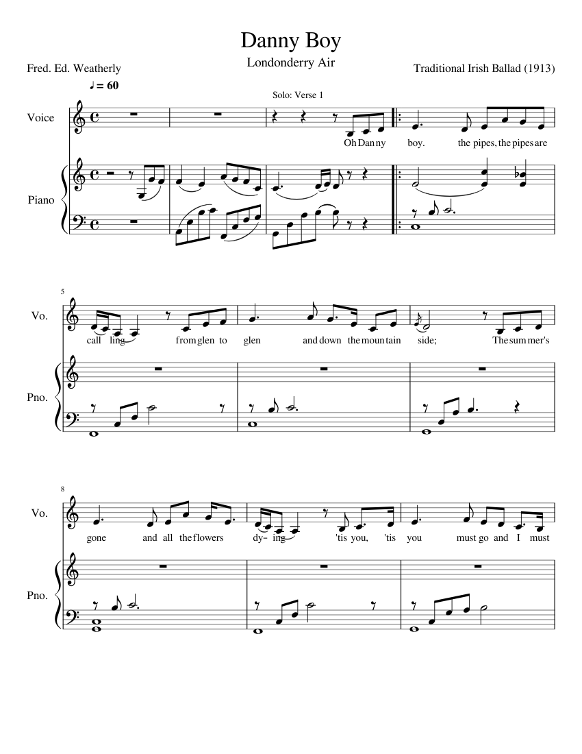 Danny Boy Sheet music for Piano, Voice Download free in PDF or MIDI