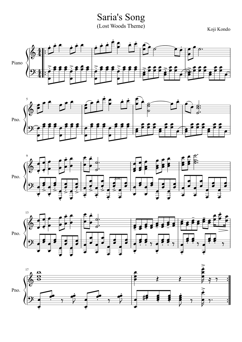 Saria's Song/Lost Woods - Ocarina of Time (Piano Solo) sheet music for