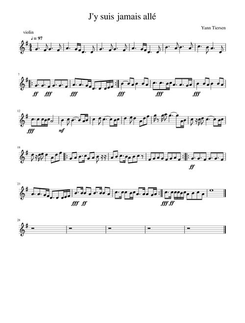 J Y Suis Jamais Alle Violin Sheet Music For Violin Solo Musescore Com اجرای آهنگ j'y suis jamais alle موسیقی متن فیلم amélie. violin sheet music