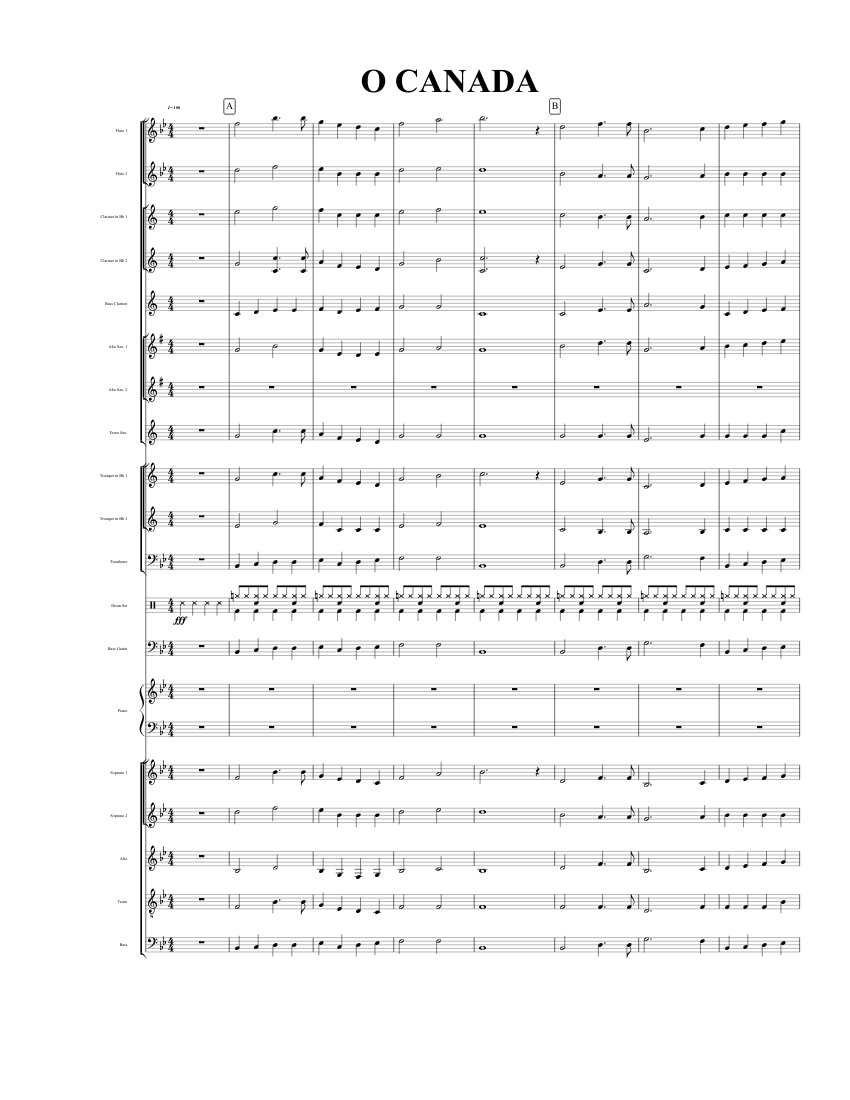 O CANADA Sheet music for Flute, Piano, Alto Saxophone