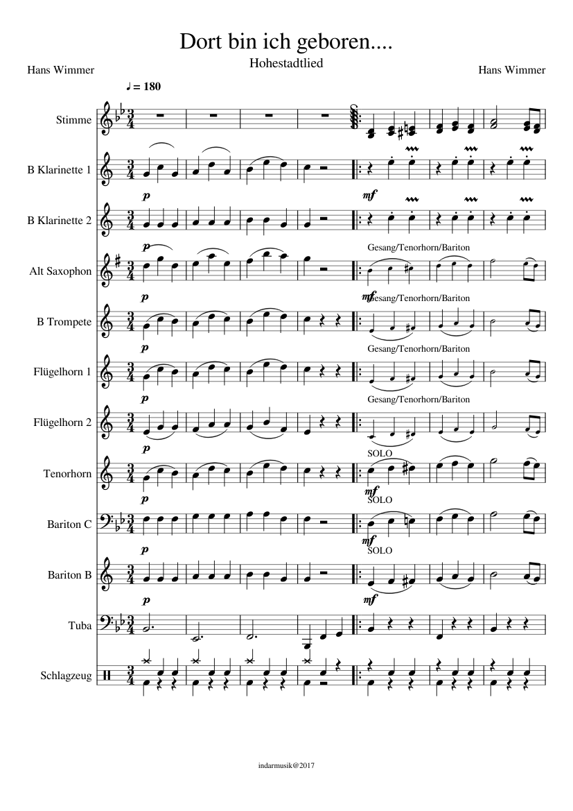 Dort Bin Ich Geboren Sheet Music For Clarinet Voice Other