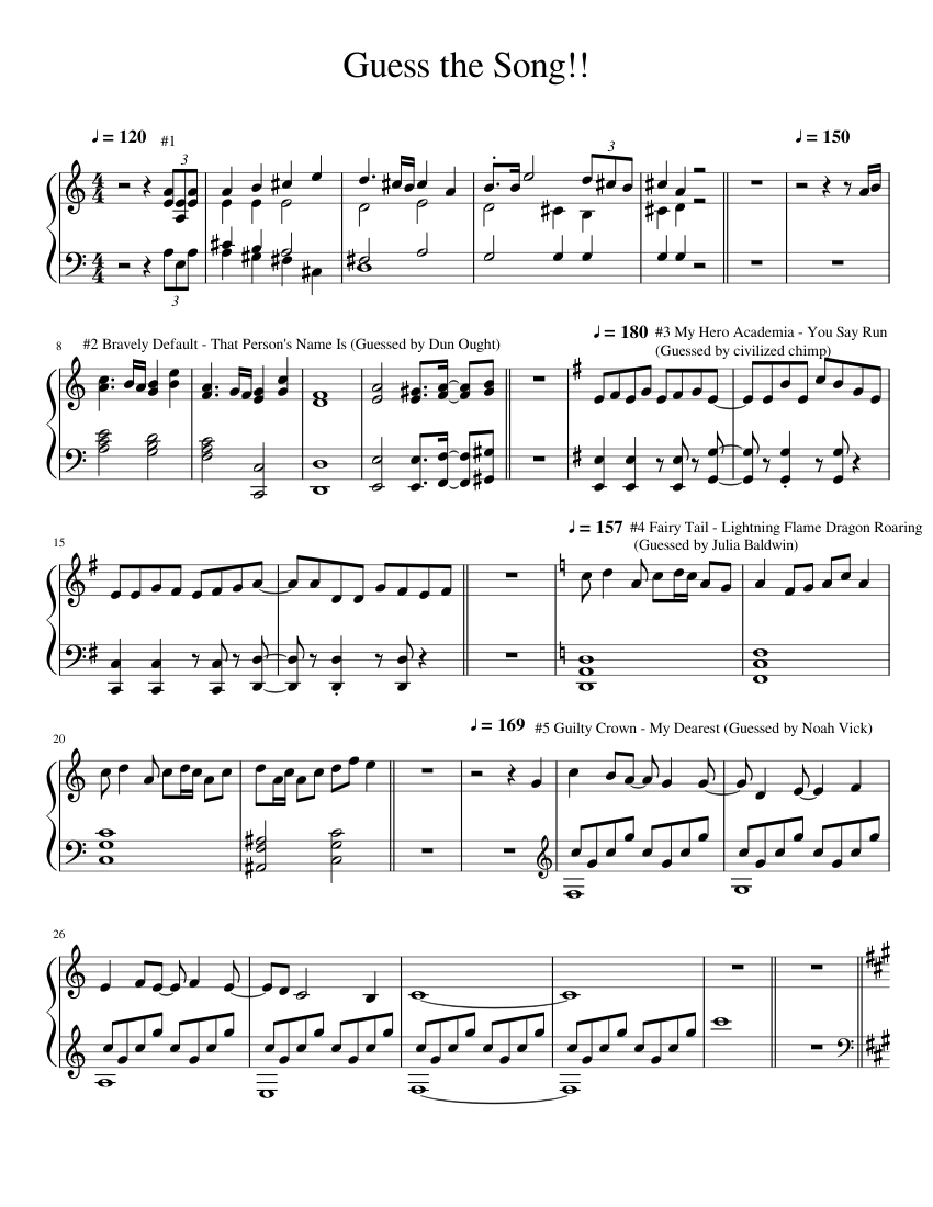 Guess the Song!! Sheet music for Piano (Solo) | Musescore.com