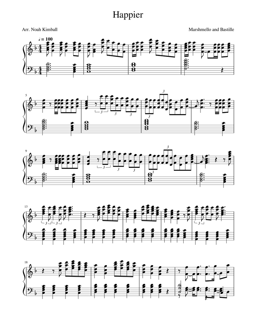 Happier- by Bastille and Marshmello Sheet music for Piano (Solo ...