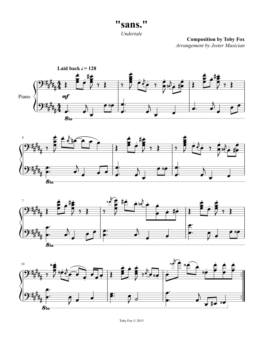 Undertale - 015 "sans." sheet music for Piano download free in PDF or MIDI