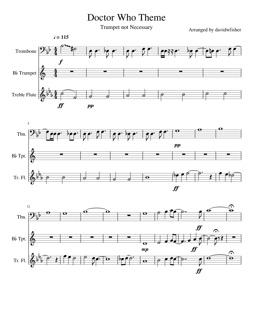 Doctor Who Theme Duet/Trio sheet music for Trombone, Trumpet, Piccolo