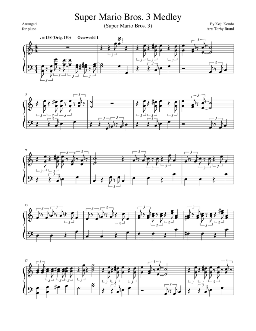 Super Mario Bros. 3 Medley sheet music for Piano download free in PDF ...