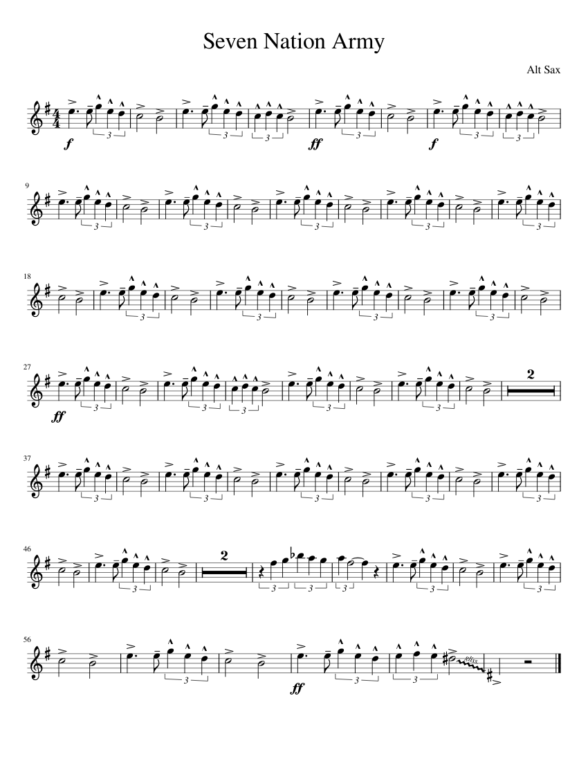Seven Nation Army Sax Sheet Music For Alto Saxophone Download