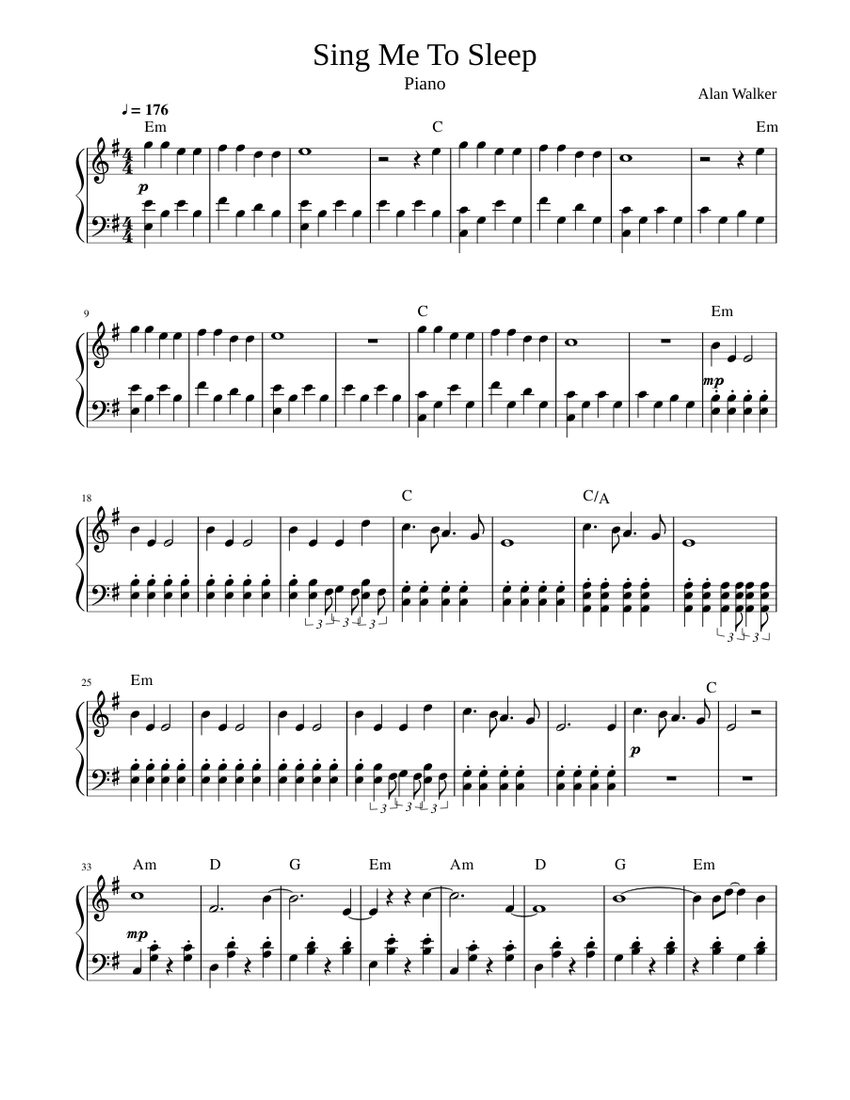 Sing Me To Sleep Alan Walker Sheet Music For Piano Solo Musescore Com - sing me to sleep roblox piano sheet