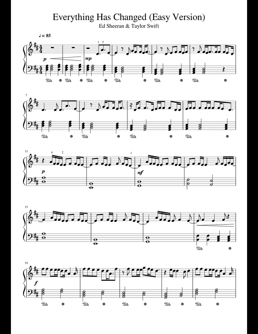 Everything Has Changed (Easy Version) sheet music for Piano download ...