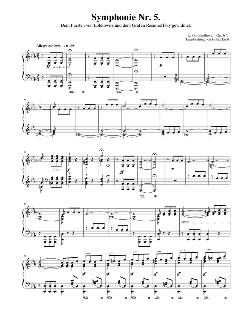 Beethoven/Liszt - 5th Symphony sheet music for Piano download free in