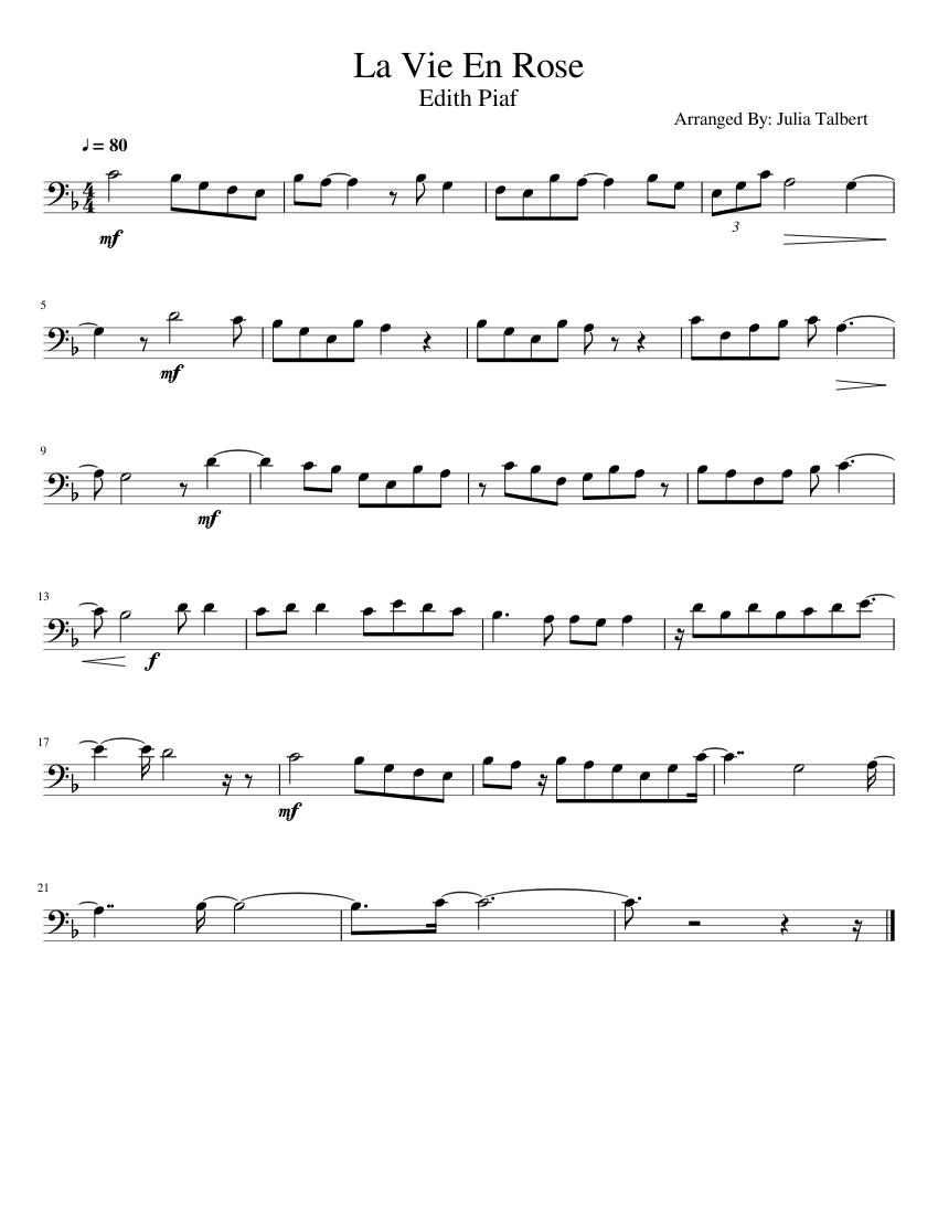 La Vie En La Rose Letra La Vie En Rose sheet music for Trombone download free in PDF or MIDI