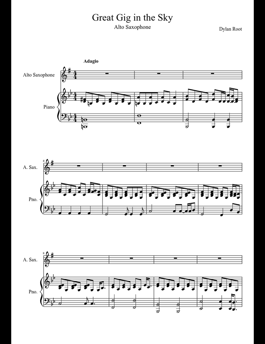Great Gig in the Sky sheet music for Piano, Alto Saxophone download