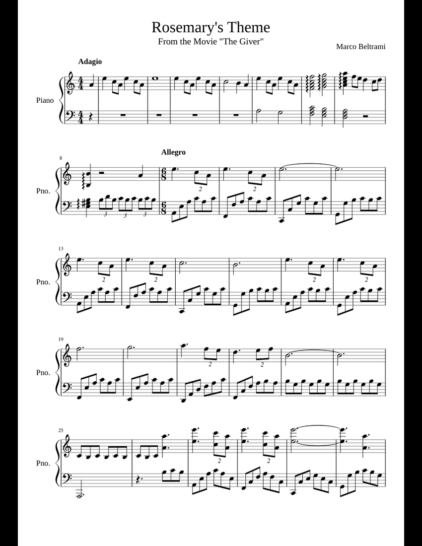 Rosemary's Theme sheet music for Piano download free in PDF or MIDI