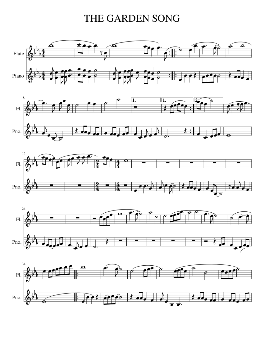 THE GARDEN SONG Sheet music for Flute, Piano Download free in PDF or