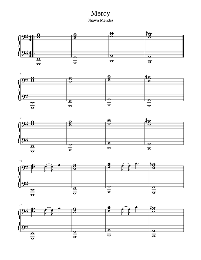 Mercy Shawn Mendes Sheet music for Piano Download free in PDF or