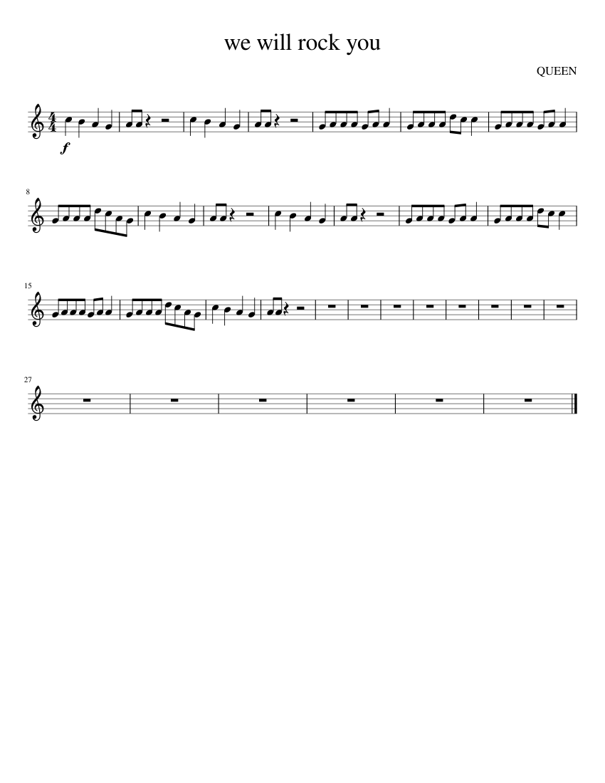 We will rock you sheet music for Piano download free in PDF or MIDI