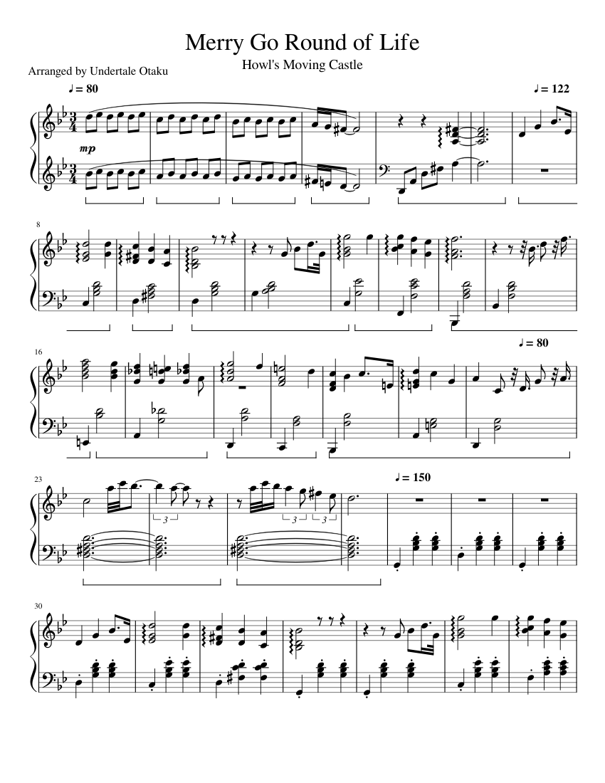 Merry Go Round of Life sheet music for Piano download free in PDF or MIDI