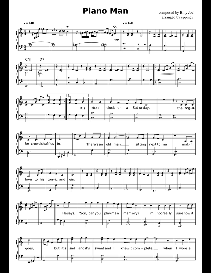 Piano Man sheet music for Piano download free in PDF or MIDI