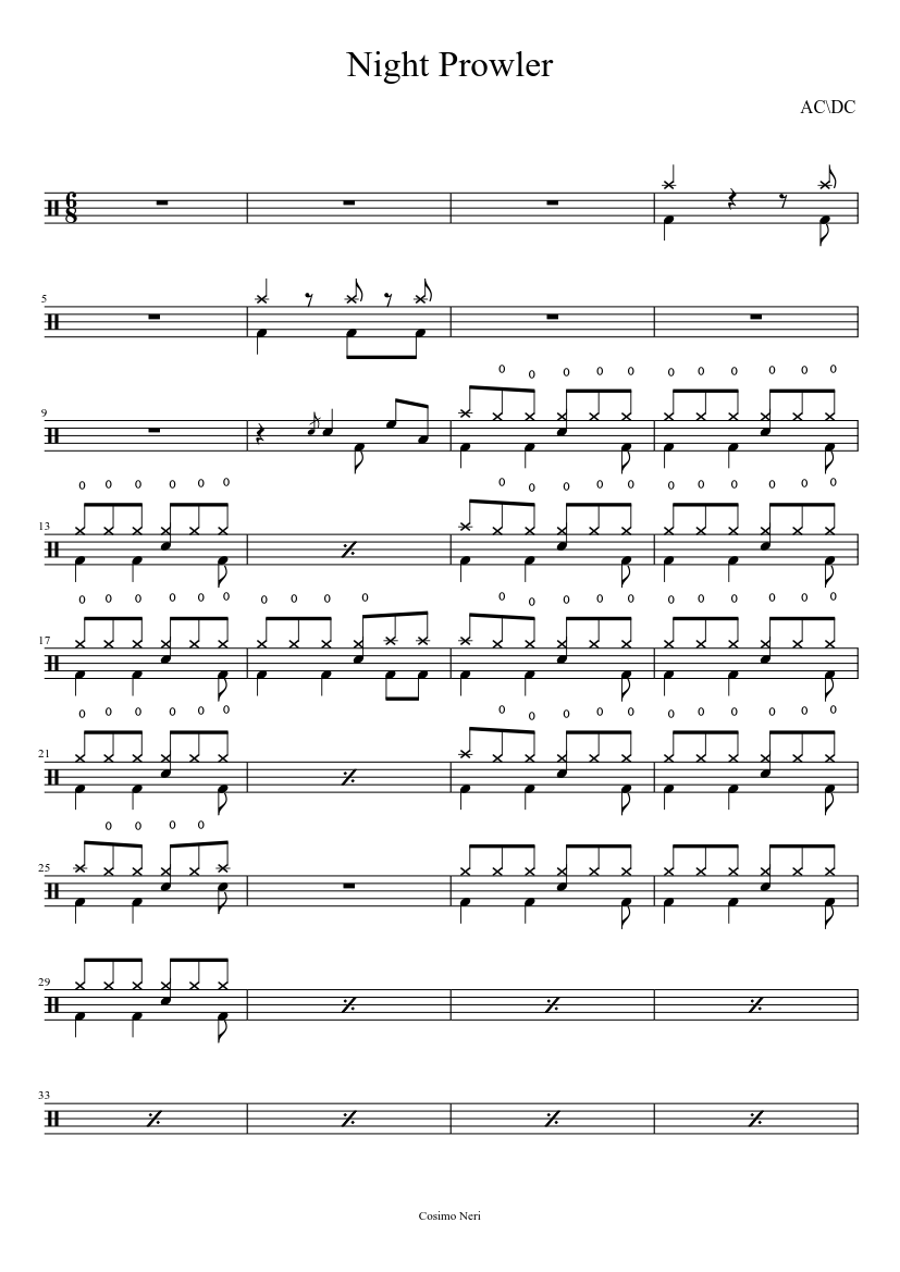 Night Prowler Ac Dc Sheet Music Musescore Com