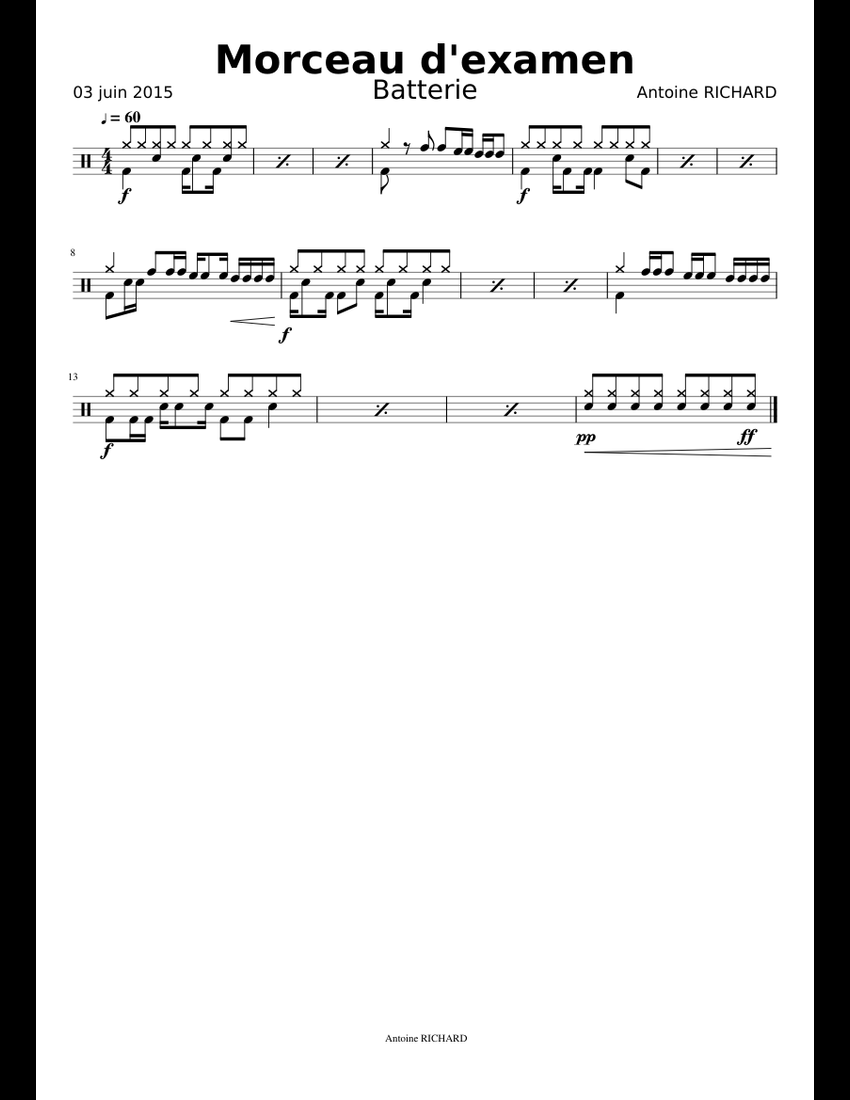 Drums musical score sheet music for Percussion download free in PDF or MIDI