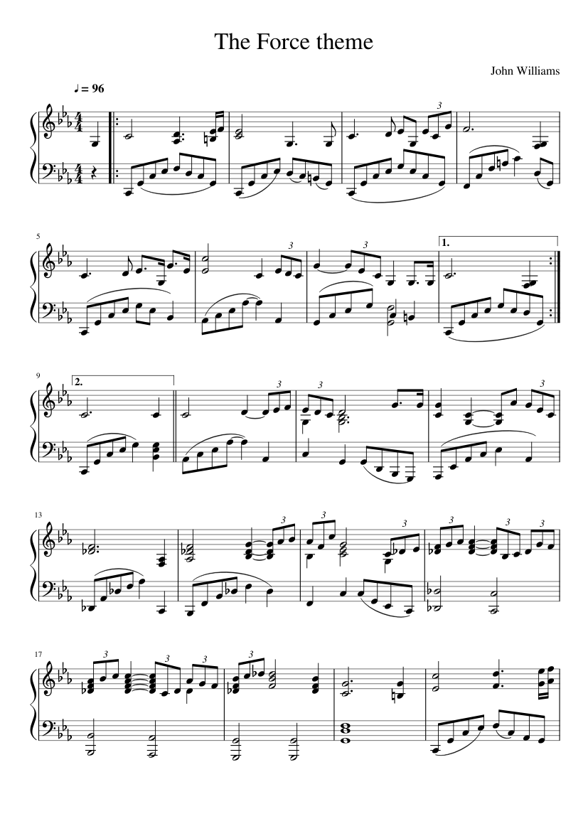 Star Wars The Force Theme Sheet Music For Piano Download Free In