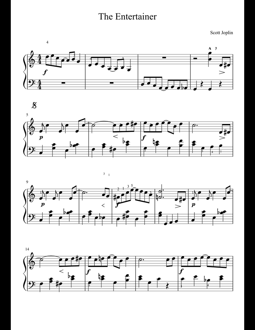The Entertainer sheet music for Piano download free in PDF or MIDI
