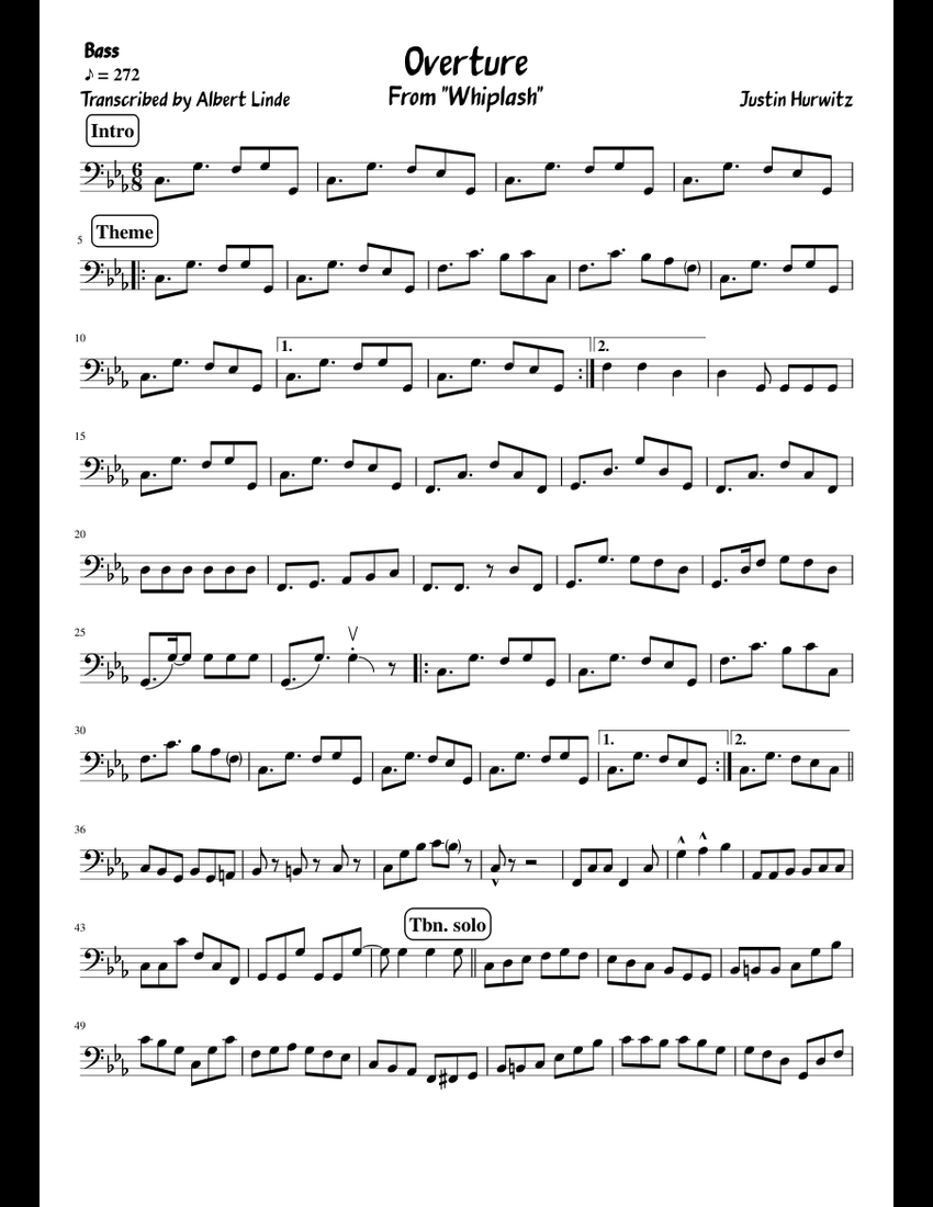 Overture Bassline From The Movie Whiplash Sheet Music For Bass