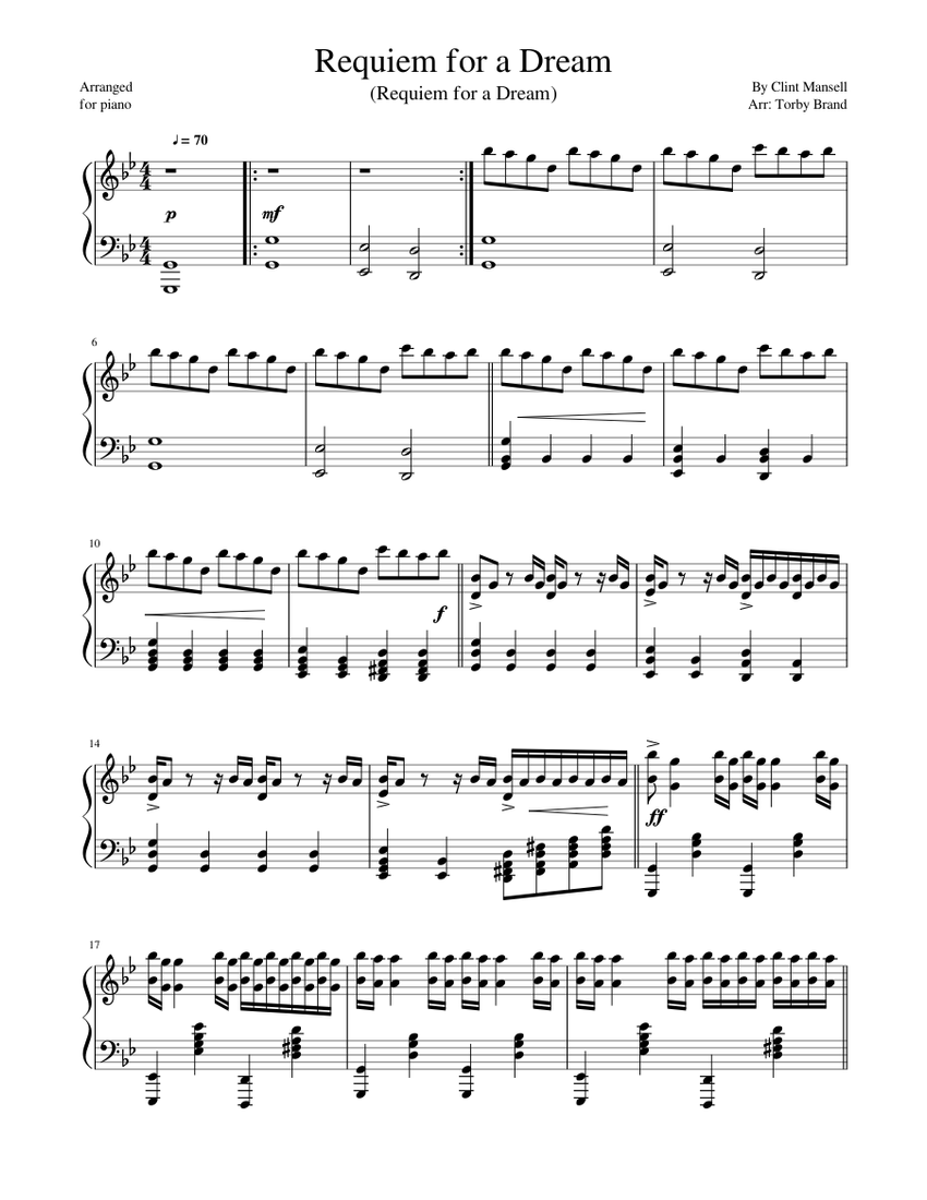 Requiem For A Dream Easy Sheet Music For Piano Solo Musescore Com - roblox lovely piano full music sheets